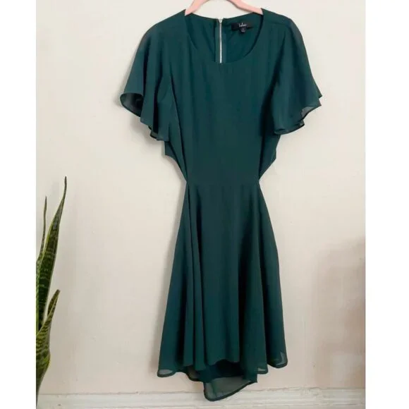 Like New Lulus Blissful Love Cutout Mini Skater Dress, Dark Green, Size Small - Picture 5 of 6